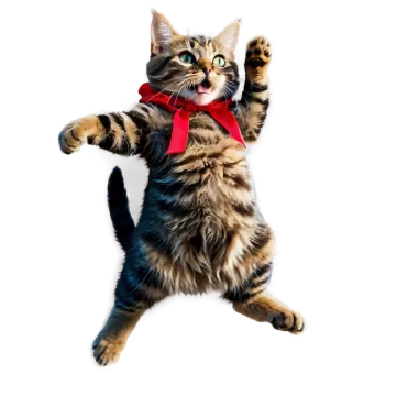 a cat with a red bow on its neck