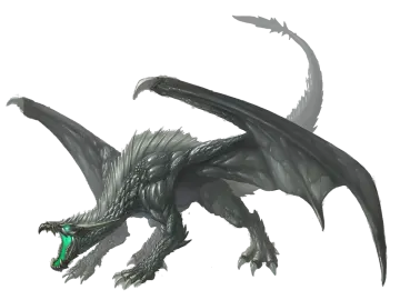 an image of a black dragon with green eyes