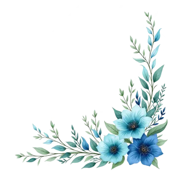 a blue flower border with green leaves