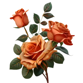 a bunch of orange roses with green leaves