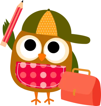 an owl wearing a hat and holding a pencil
