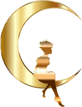 a woman sitting on the moon with her legs crossed