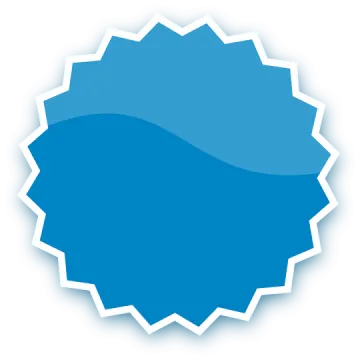 a blue sticker on a white background