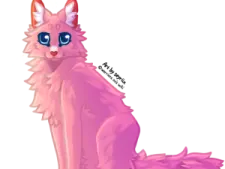 a drawing of a pink cat with blue eyes