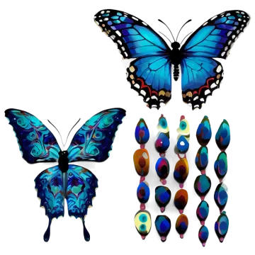 three butterflies with different colors and shapes