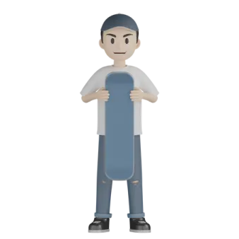 a cartoon character holding a skateboard
