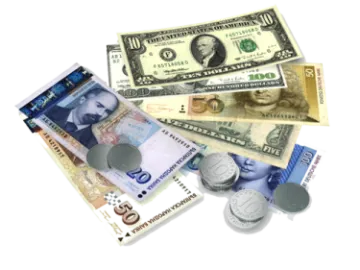 a pile of money on a white background