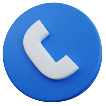 a white phone icon on a blue circle