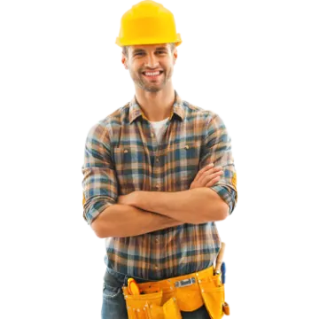 a man wearing a hard hat and holding his arms crossed
