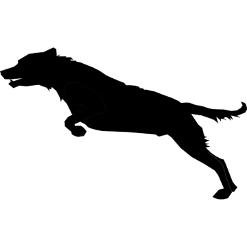 a black and white silhouette of a dog running