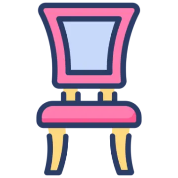 a pink chair with yellow legs
