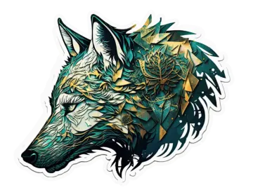 a sticker with an image of a wolf's head