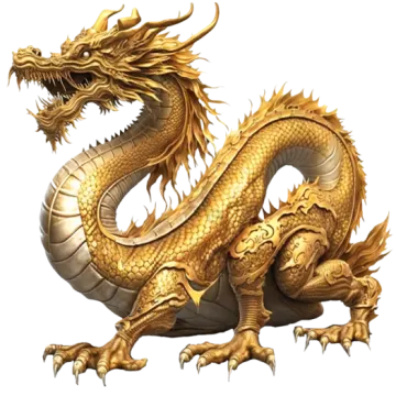 a golden dragon on a white background