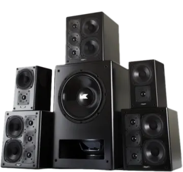 a group of speakers on a white background