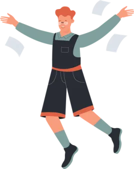 an illustration of a man in overalls throwing papers