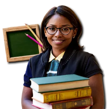 a woman holding a stack of books