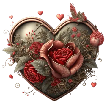 a heart with roses and birds on it