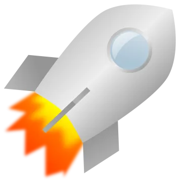 a rocket with an orange flame coming out