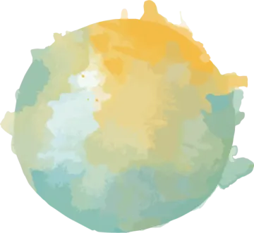 a watercolor painting of a yellow and blue circle