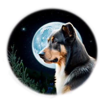 a dog looking up at the moon in the sky