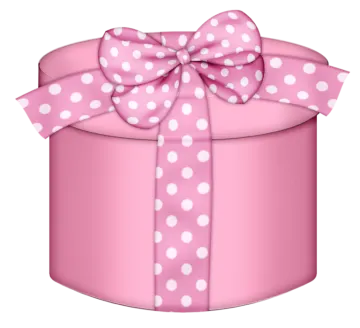 a pink gift box with white polka dots on it