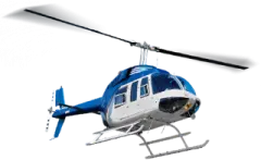 a blue and white helicopter on a white background
