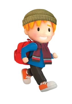 a little boy with a backpack on his back