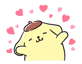 a cartoon bear with hearts in the background