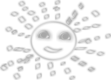 a smiling sun with many different shapes around it