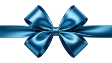 a blue ribbon with a bow on it