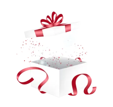 a white box with red ribbon and bow