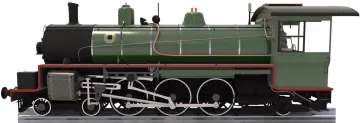 a green and black train engine