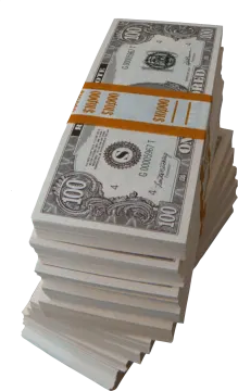 a stack of hundred dollar bills on a white background