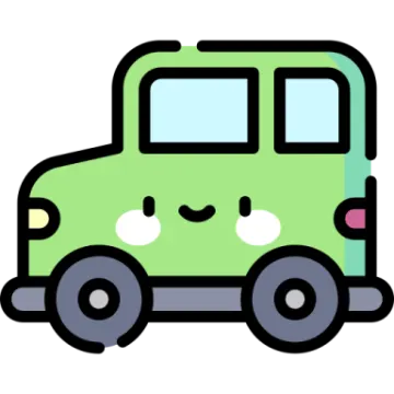 a green bus with a smiley face