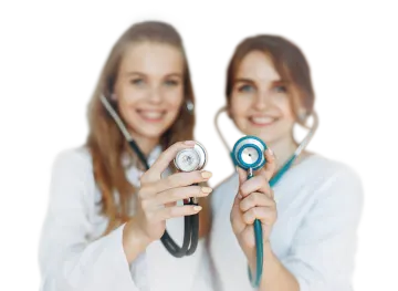 two female doctors holding a stel