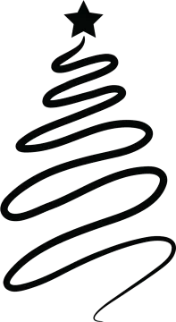 a black and white drawing of a christmas tree