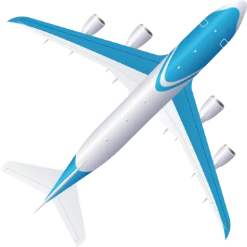 a blue and white airplane on a white background