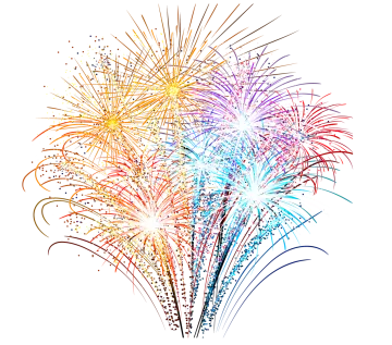 a bunch of colorful fireworks on a white background