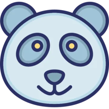 a panda face with yellow eyes
