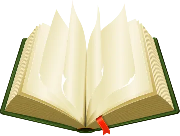 an open book with a red ribbon