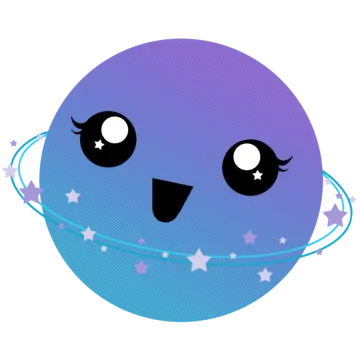 a purple and blue smiley face with stars around it