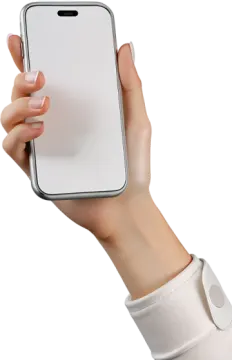 a woman's hand holding an iphone with a white screen