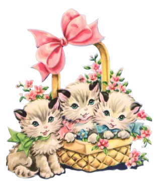 three kittens in a basket with flowers