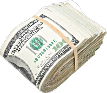 a stack of money on a white background
