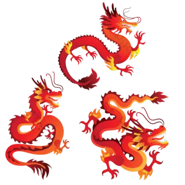 a set of four red and yellow chinese dragons