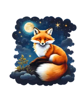 a fox sitting on top of a rock under the moon