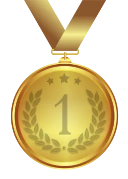 a gold medal with the number one on it