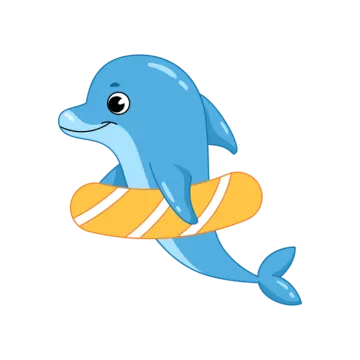a cartoon dolphin with a life preserveer