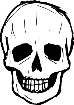 a black and white drawing of a skull