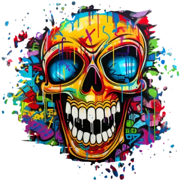 a skull with colorful paint spied around it